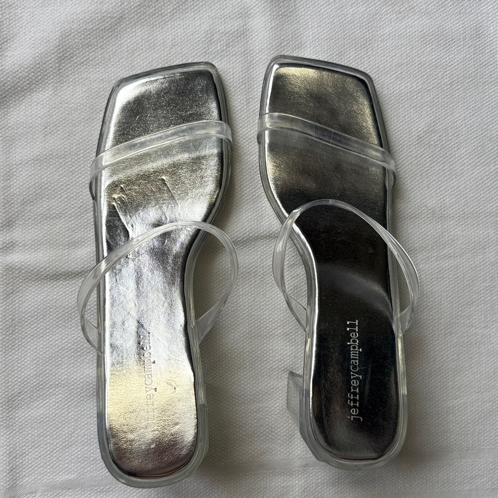 Jeffrey Campbell Latus Clear/Silver Square Toe Block Heeled Sandals Size 8 - Picture 4 of 9